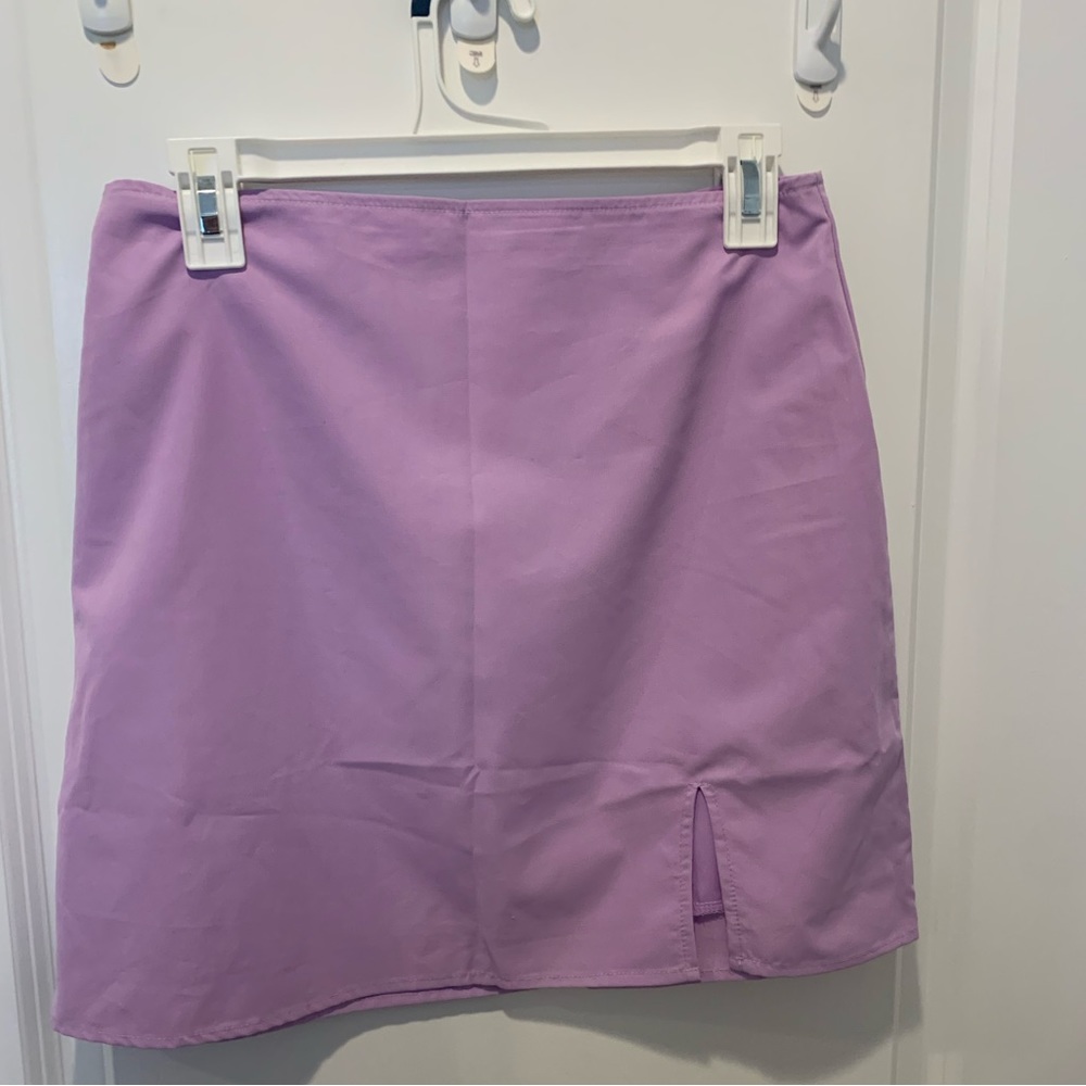 Lavender silk mini skirt with slit